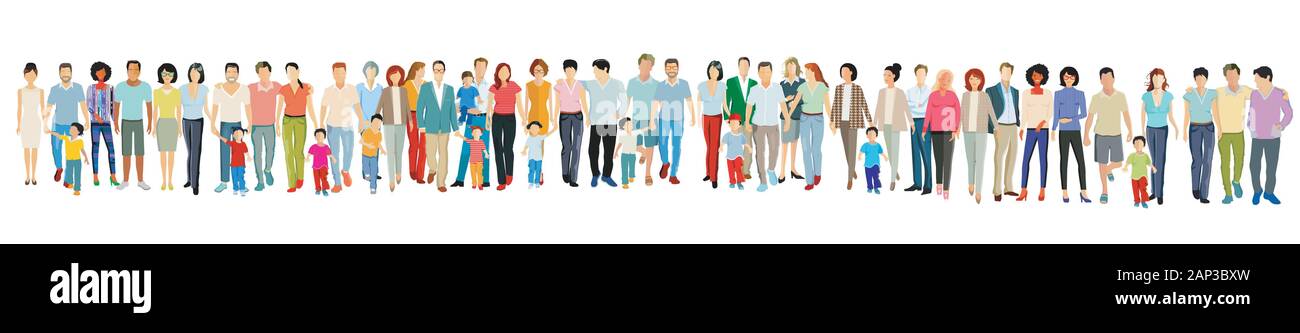 Large friendly group of people stand together Stock Vector