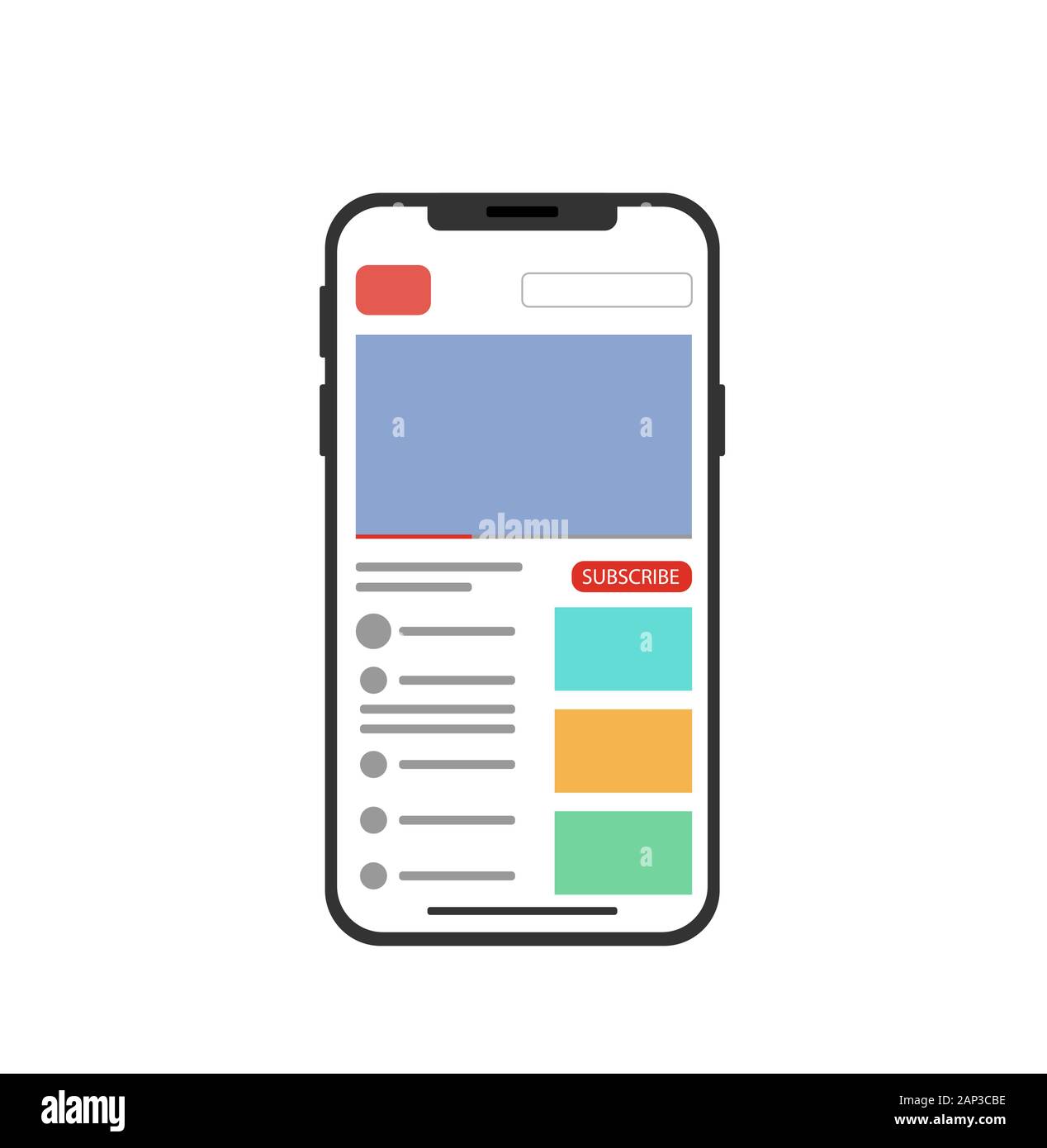 Mobile Video player mockup. Smartphone social media interface. Play