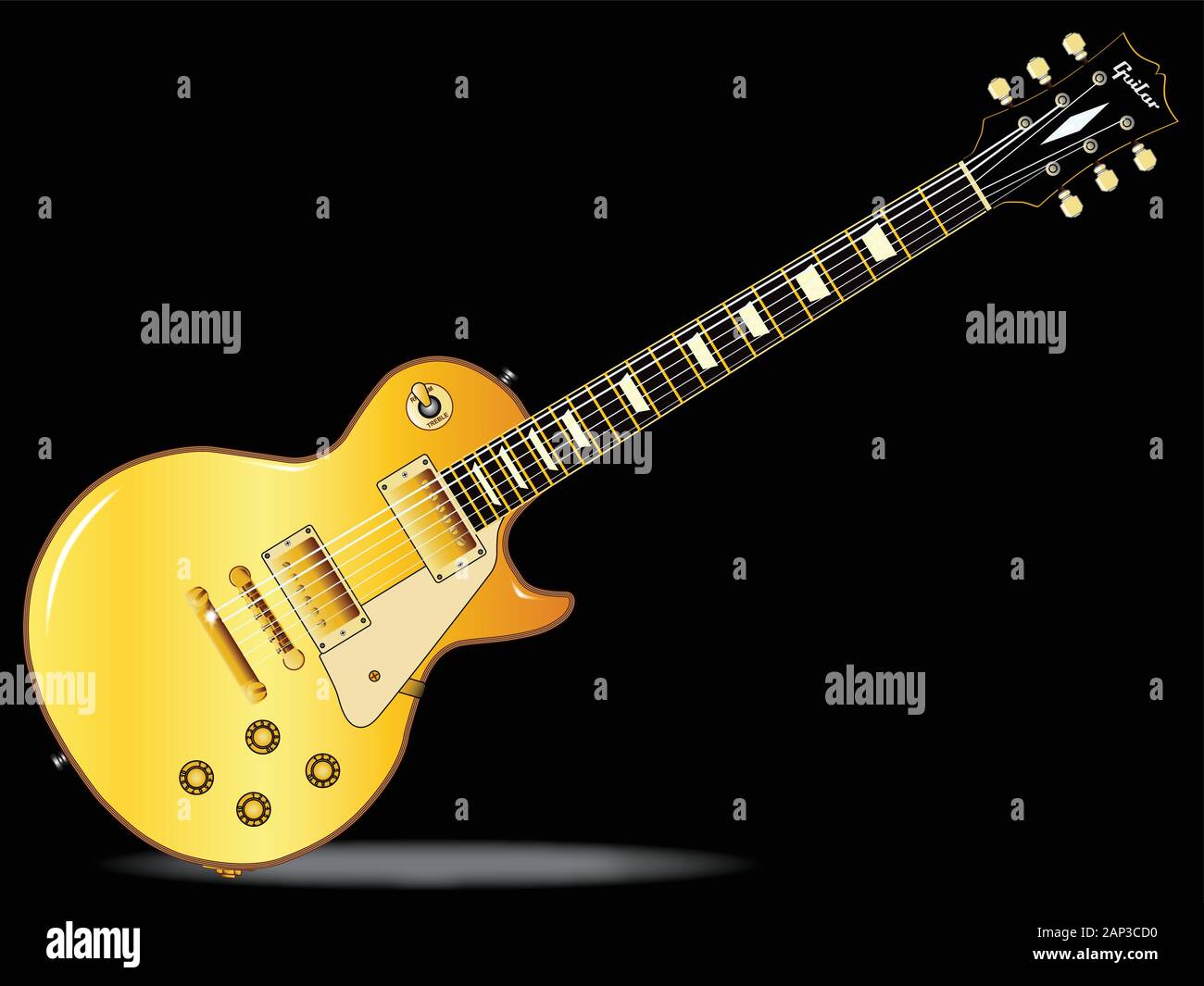 The definitive rock and roll guitar in gold isolated over a black background Stock Vector