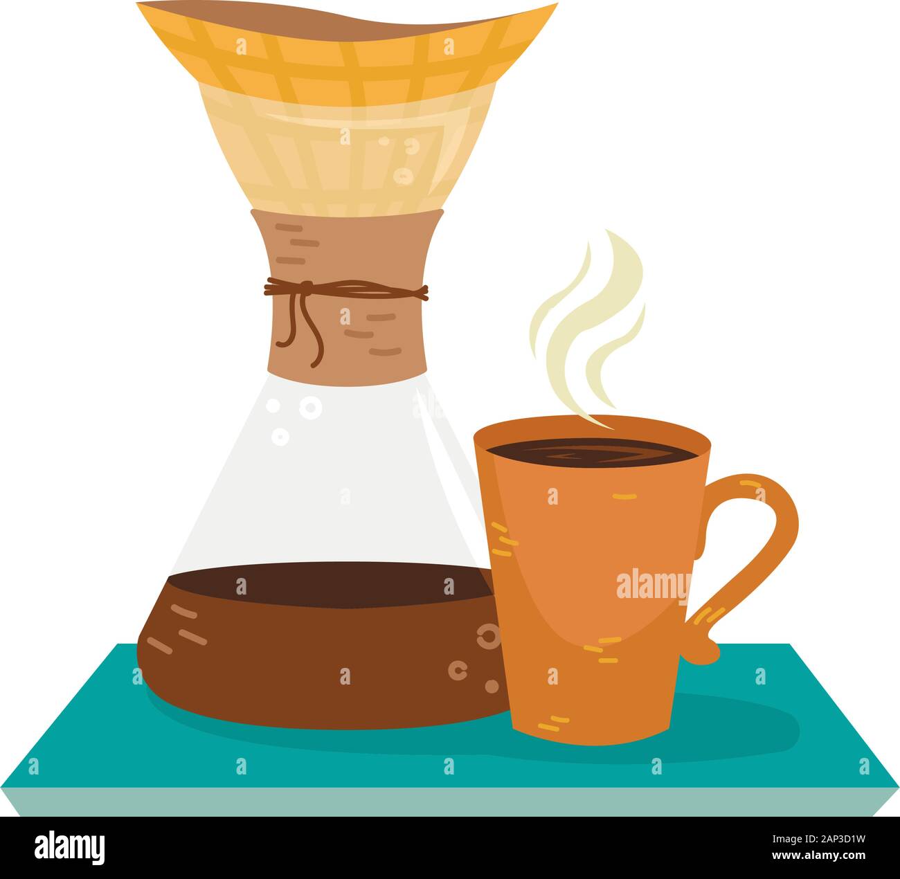 Flat vector filter coffee with a cup of coffee. Alternative methods of