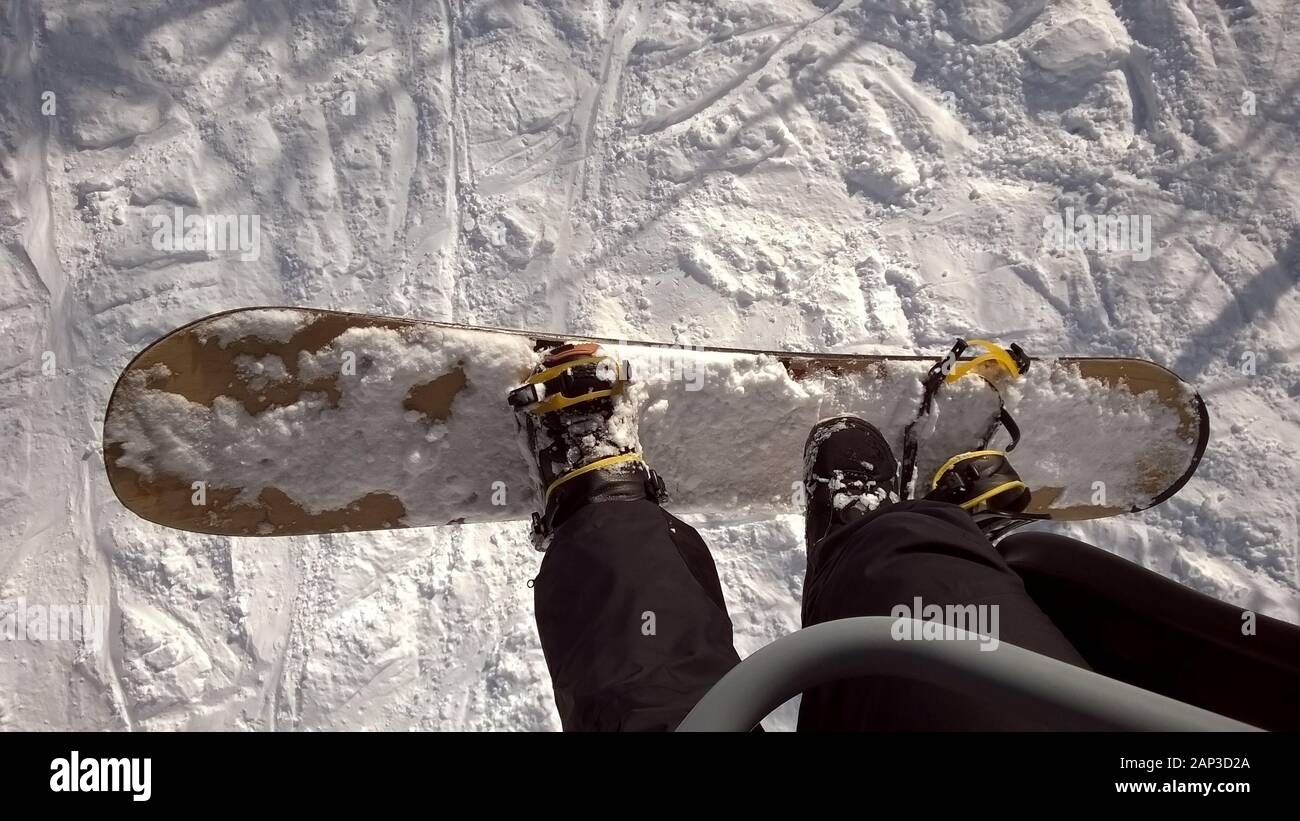 Feet snowboard slope Rosa Khutor Stock Photo Alamy