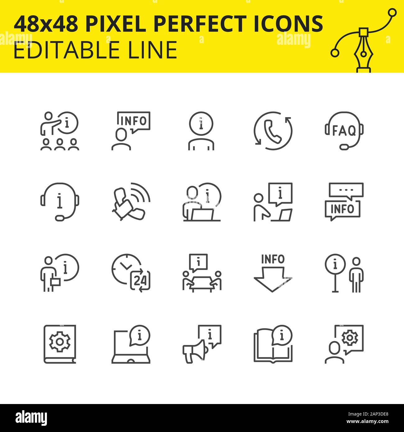 Editable Icons of Help and Support. Contains such Icons as Assistant, Online Help, Manual and more. Pixel Perfect 48x48, Scaled Set. Vector. Stock Vector