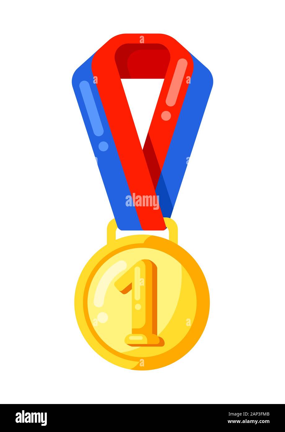 Icon gold medal ribbon in flat style. Stock Vector