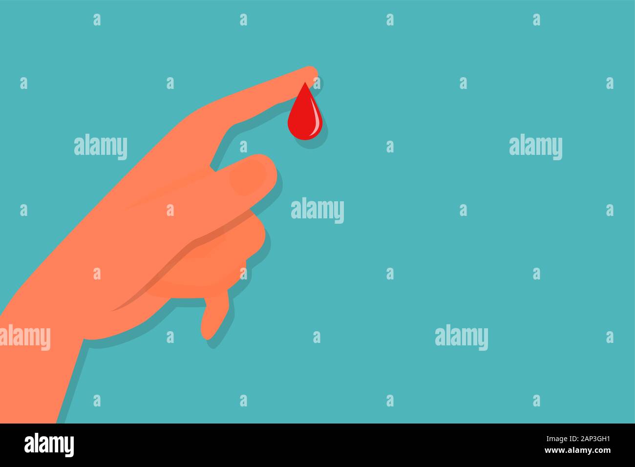 Blood analysis concept, human hand with drop of blood on tip of finger