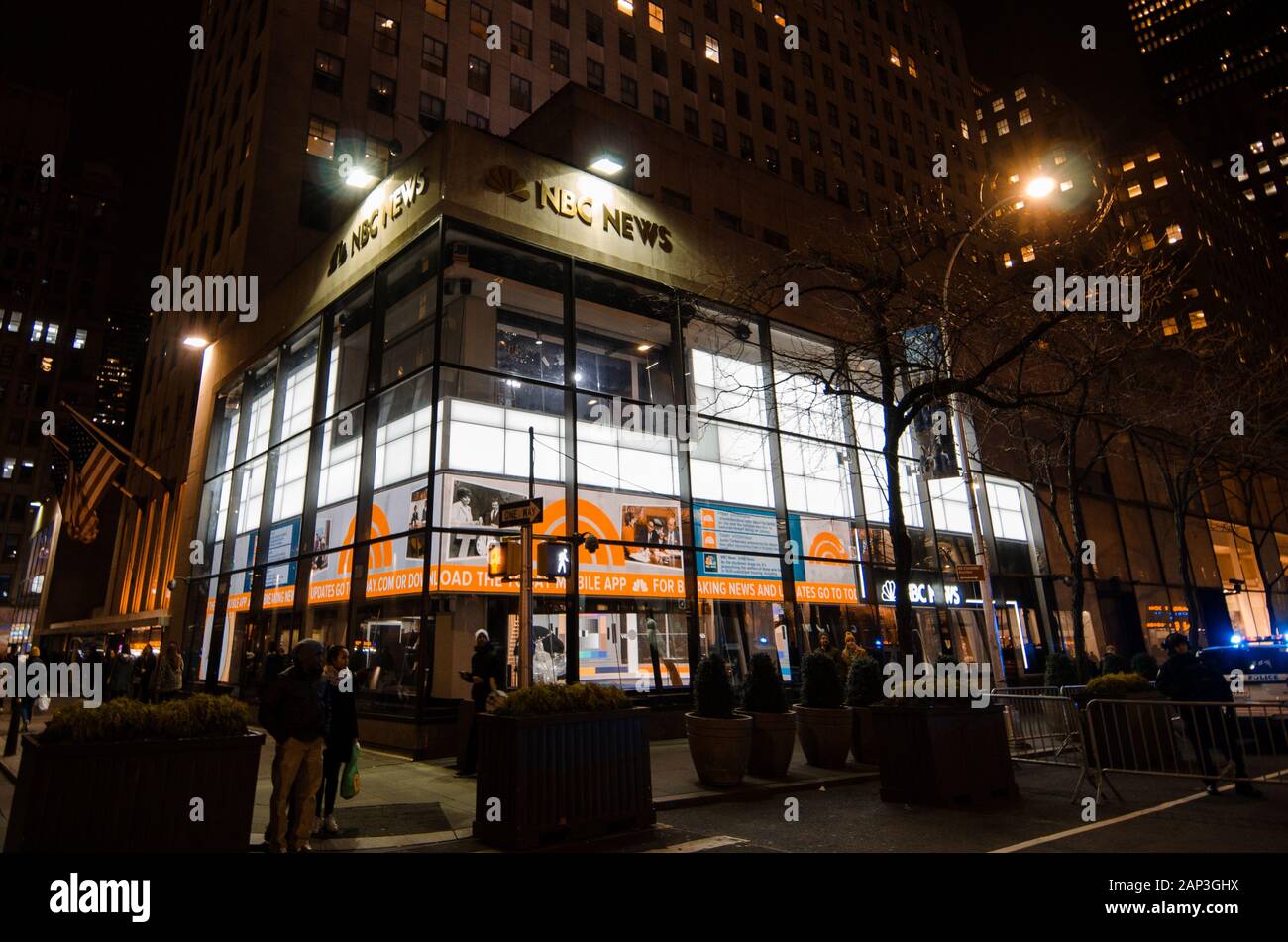 NBC News and Today Show Studio in the Rockefeller Center at night - New York, NY Stock Photo