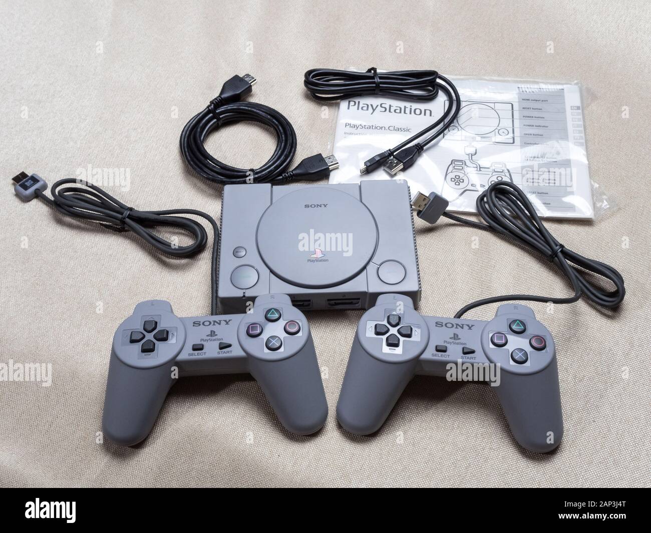 New game console Sony PlayStation with joysticks Stock Photo Alamy