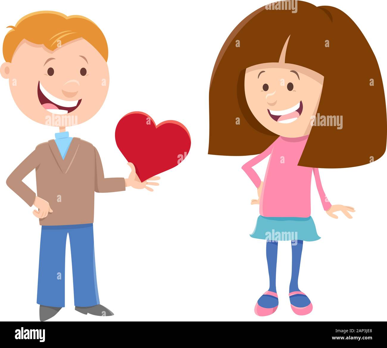 Greeting Card Cartoon Illustration with Girl and Boy with Heart on ...
