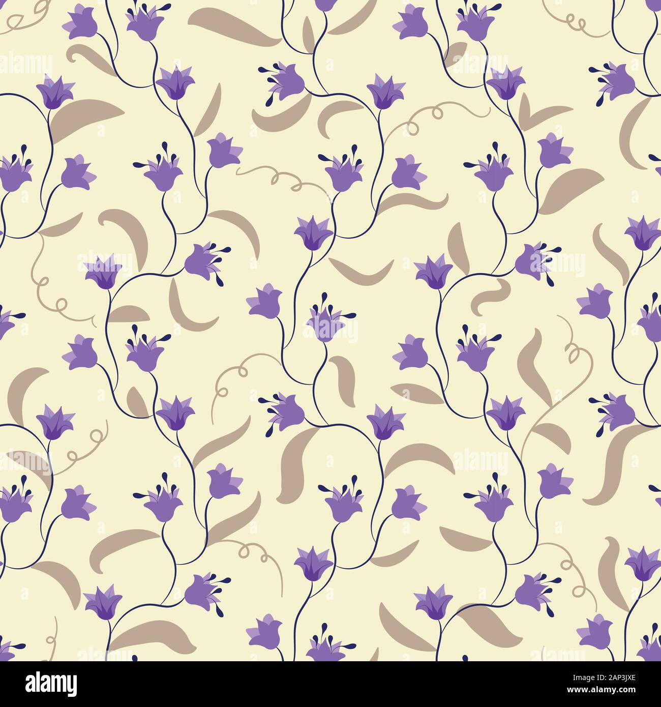 seamless vector chintz pattern with romantic purple spring flowers Stock Vector