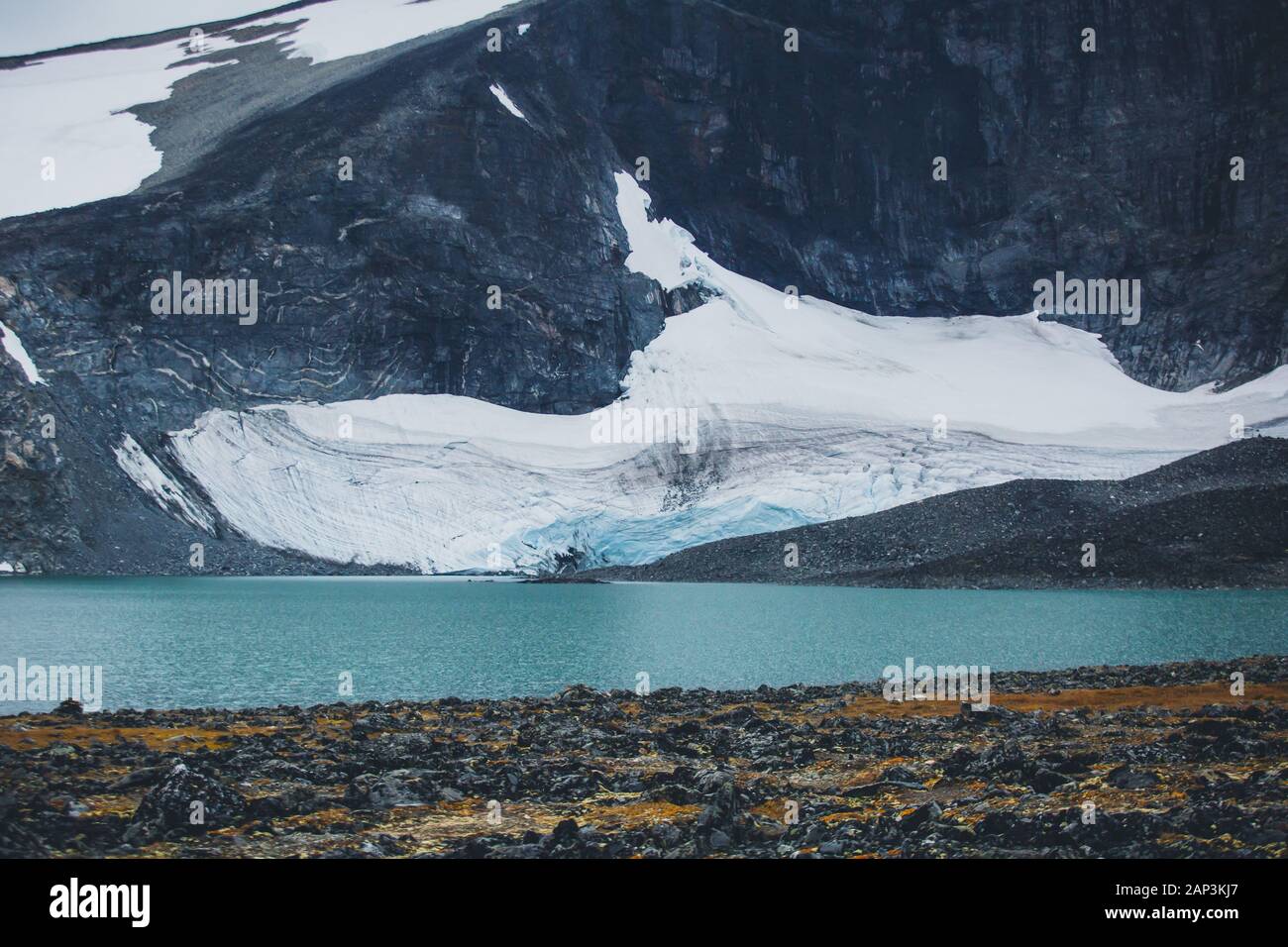 View of Galdhopiggen mountain, the highest peak and tallest mountain in Norway, Scandinavia and