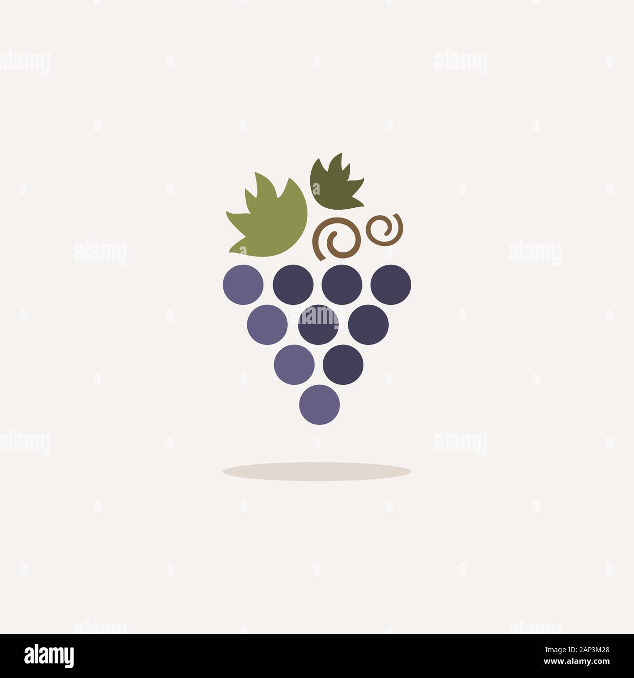 Grapes. Icon with shadow on a beige background. Fruit flat vector illustration Stock Vector