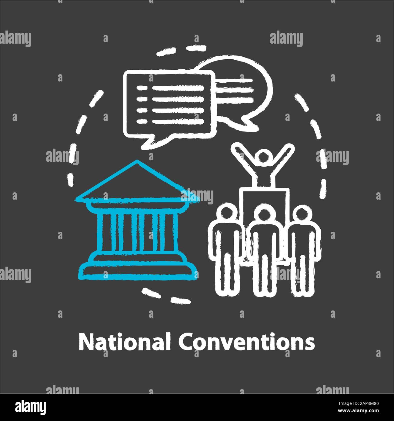 Elections chalk concept icon. Organised national conventions idea. Supporter, the voting public gathering. Social meeting, strike, protest action. Vec Stock Vector