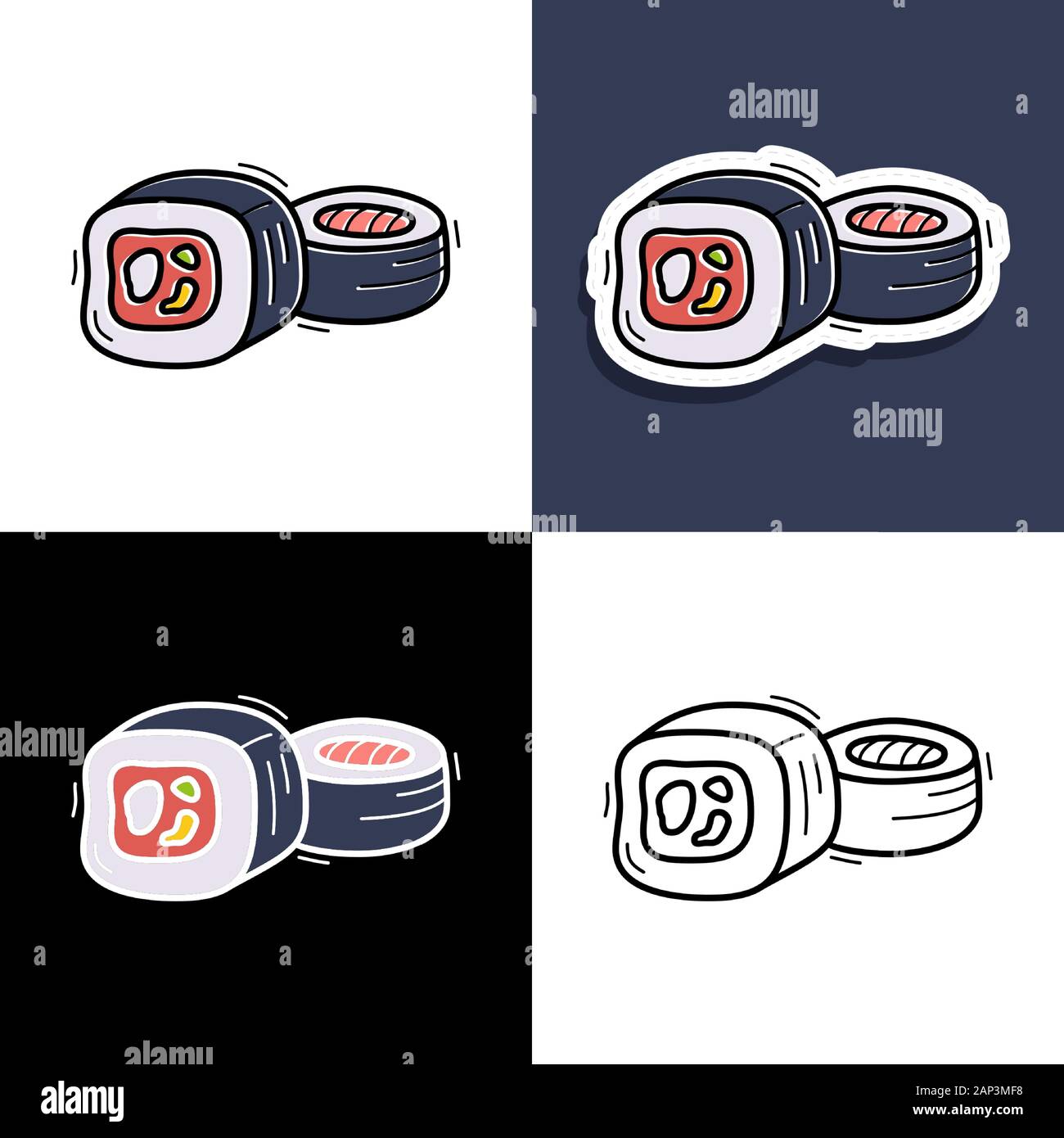 Sushi set. Hand drawn doodle sushi icon collection Vector illustration ...