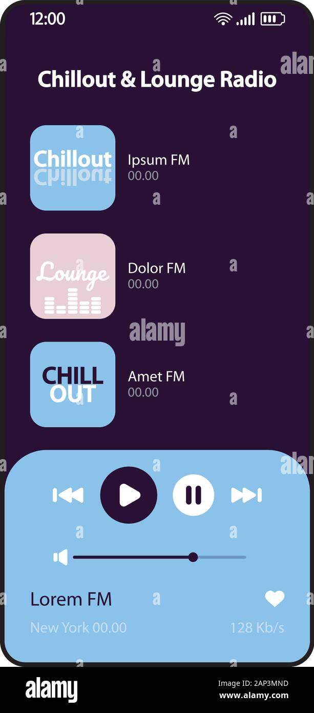 Chillout & lounge FM radio smartphone interface vector template. Mobile  music player app page black layout. Online audio playlist, track album  listeni Stock Vector Image & Art - Alamy