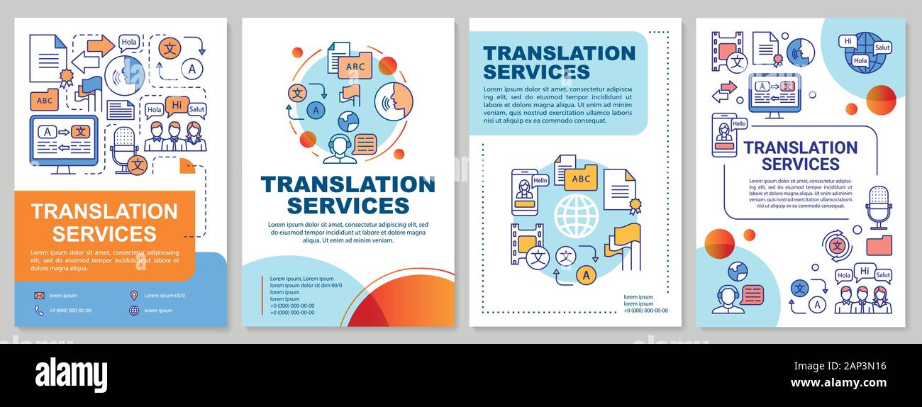 Translation services brochure template layout. Foreign language