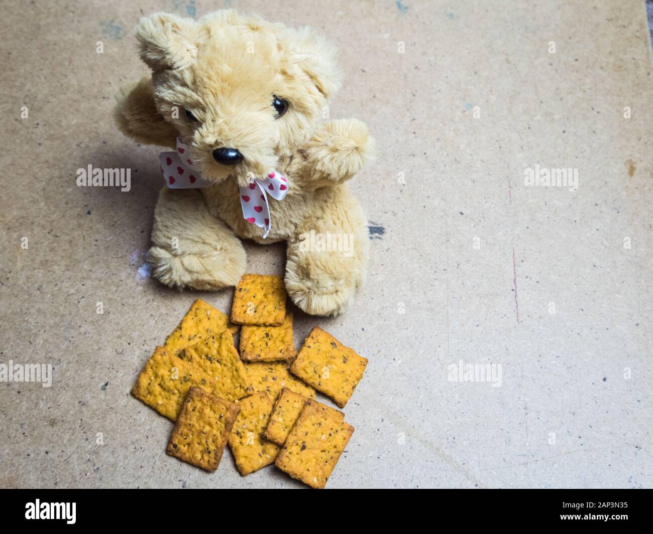 Seated teddy bear with a bow Stock Photo - Alamy