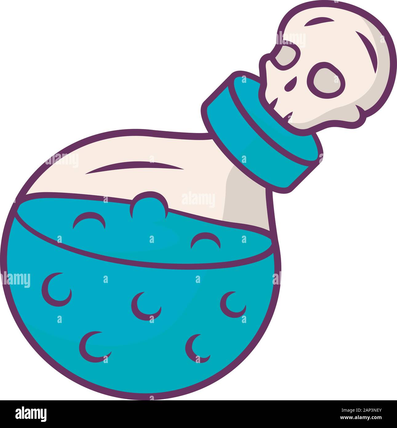 Death potion blue color icon. Alchemy and apothecary liquid bottle with ...