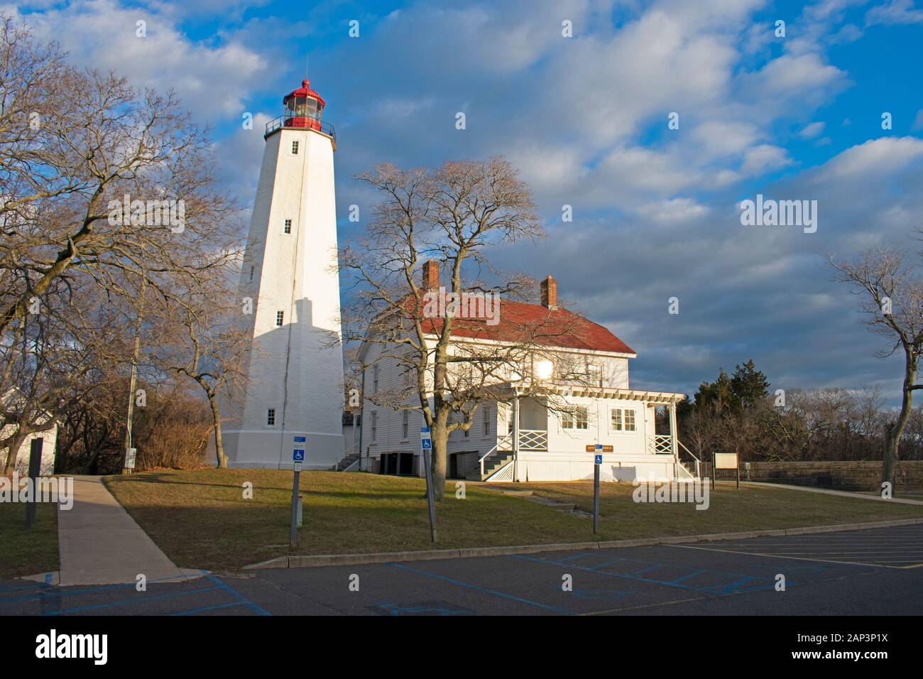 Lighthouse in Sandy Hook, New Jersey, during daylight hours, with the
