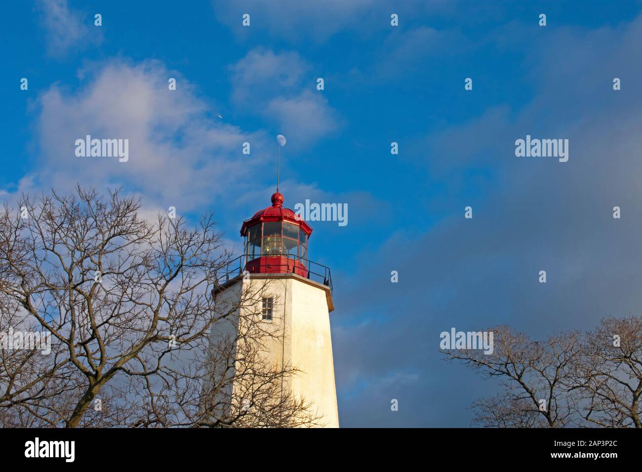 Lighthouse in Sandy Hook, New Jersey, during daylight hours, with the