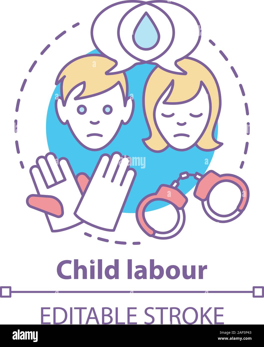 Child labour concept icon. Children exploitation & labor idea thin line illustration. Illegal child work and employment. Kids abuse, maltreatment prob Stock Vector