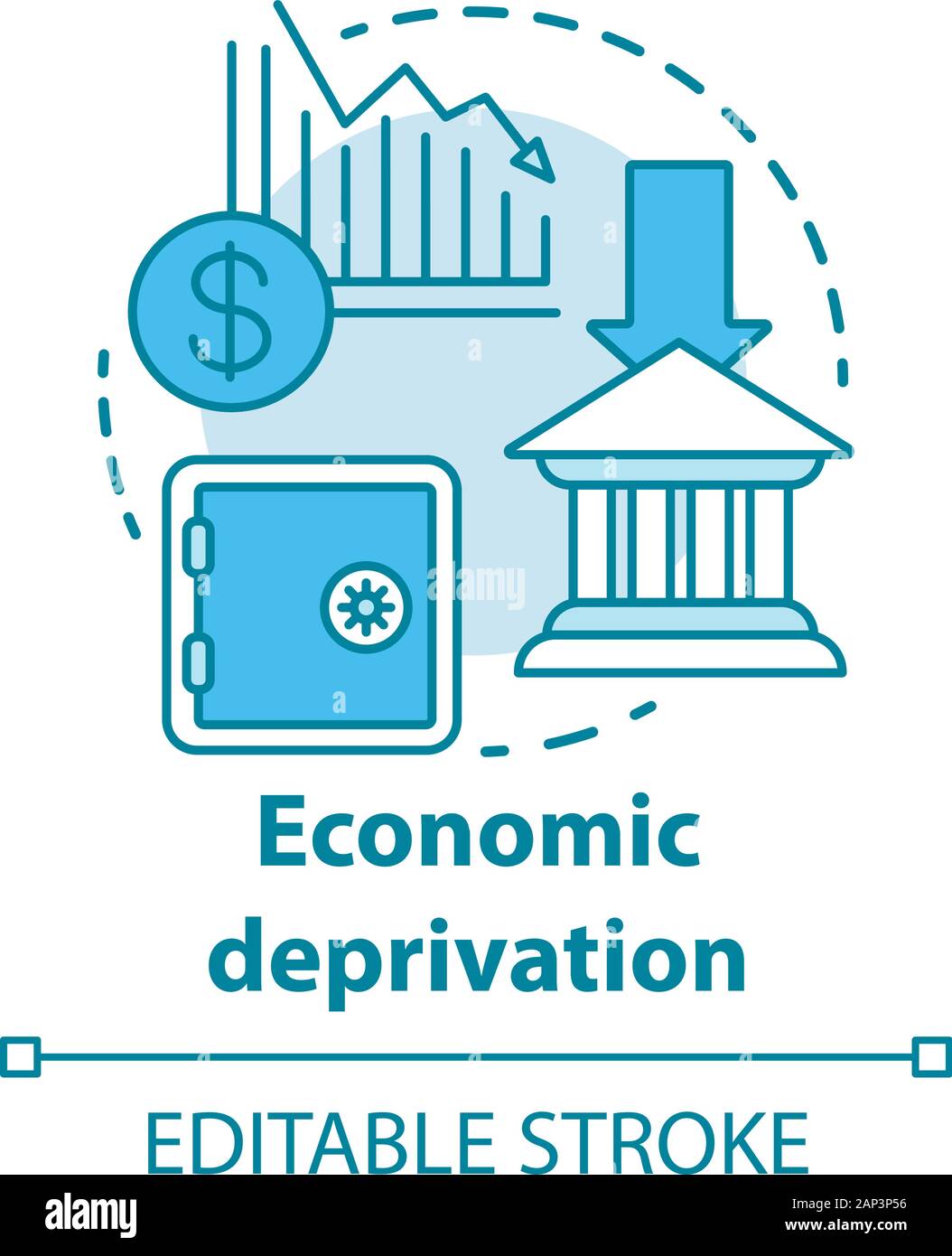 Economic deprivation concept icon. Poverty & financial loss, money lack. Thin line illustration. Financial crisis. Stock market crash, decline. Bankru Stock Vector