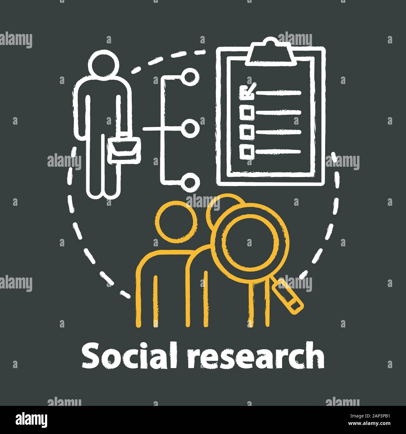 Social research chalk concept icon. Sociology idea. Sociological quantitative analysis. Social poll, survey. Candidate sourcing. Vector isolated chalk Stock Vector