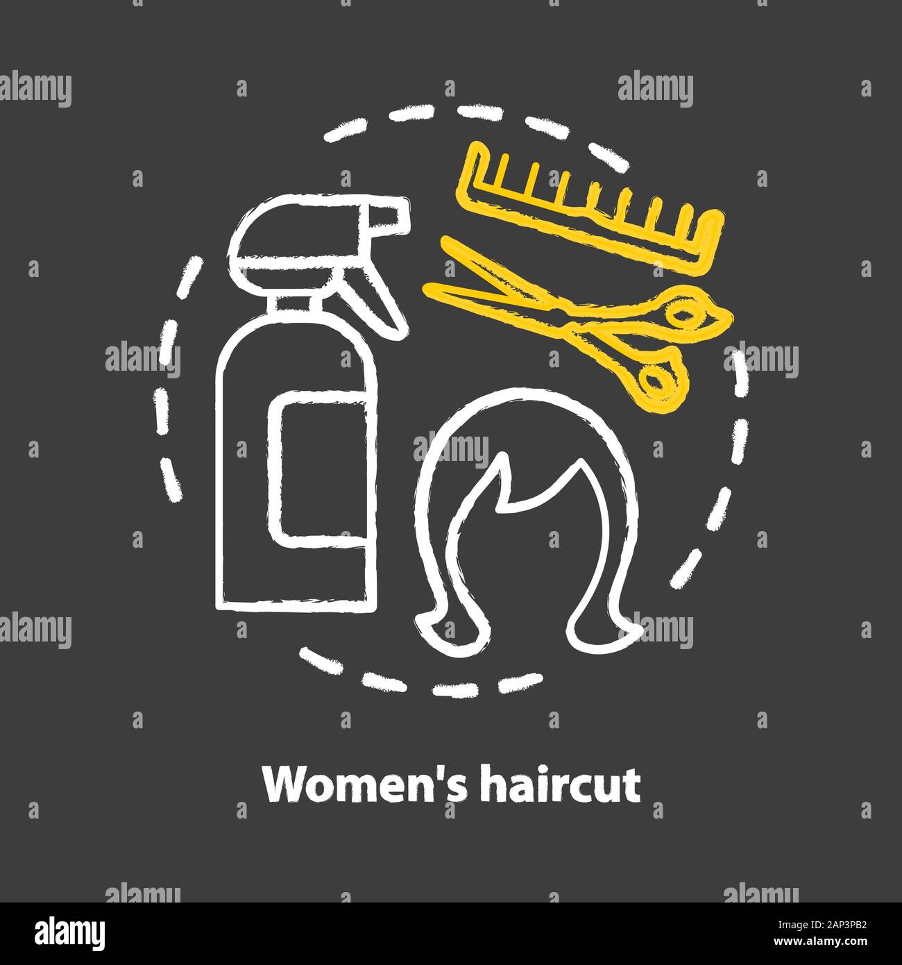 Women Haircut Chalk Concept Icon Hair Care And Treatment Products