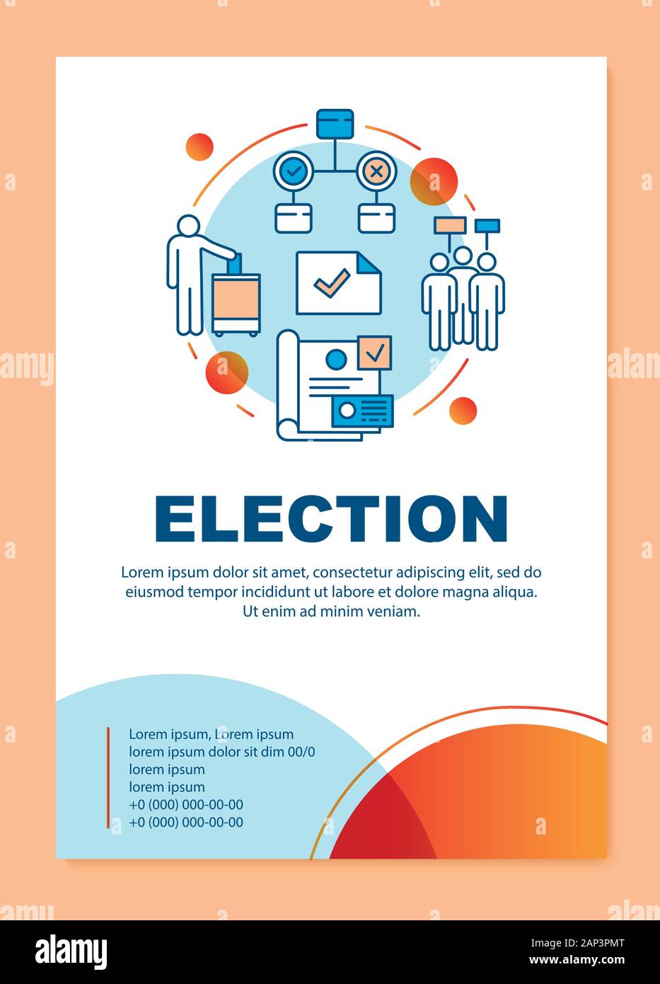 Election brochure template layout. Holding parliamentary voting. Flyer, booklet, leaflet print design with linear illustrations. Vector page layouts f Stock Vector