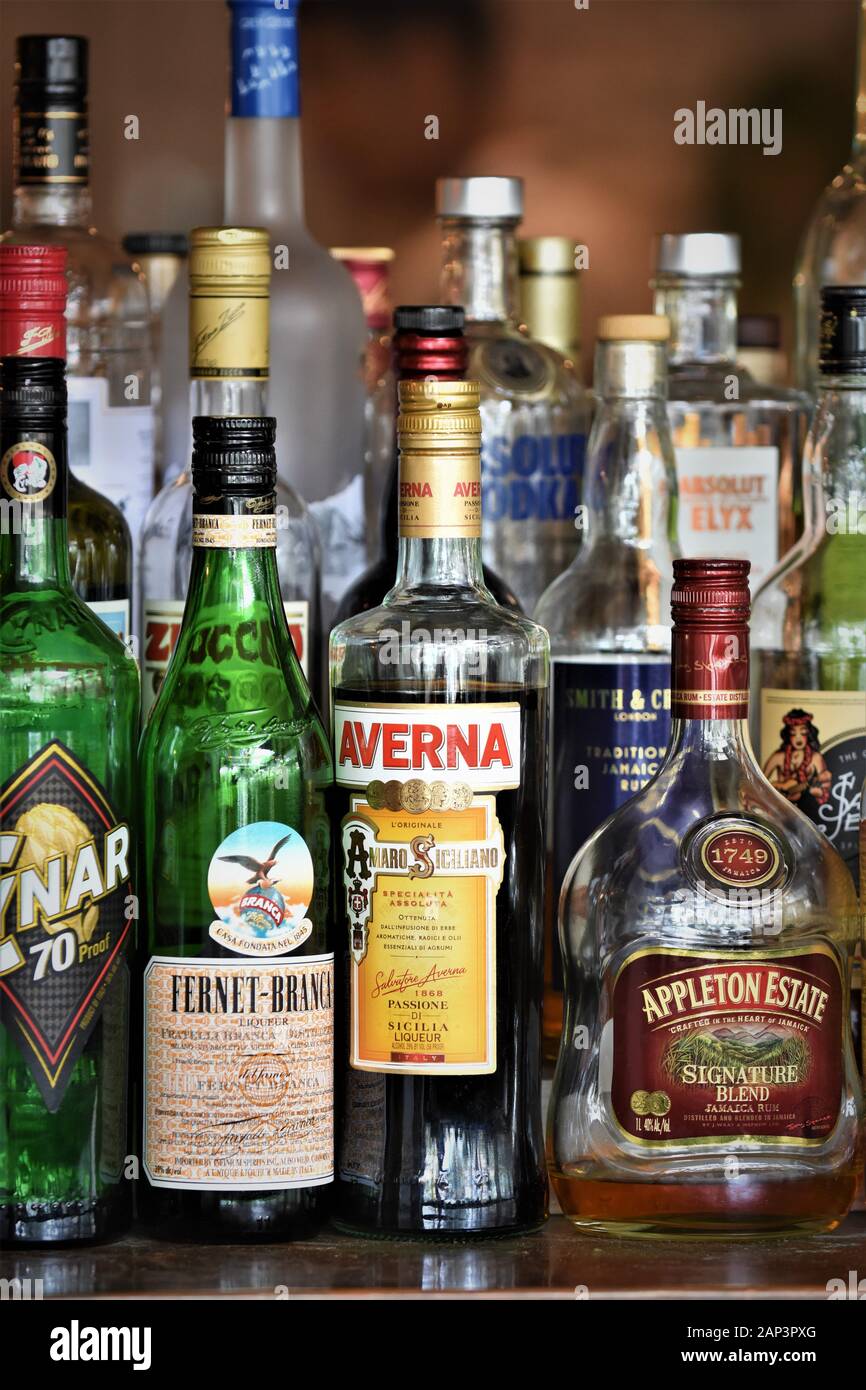 Beer wine and alcoholic beverages for sale at high end outside bar in