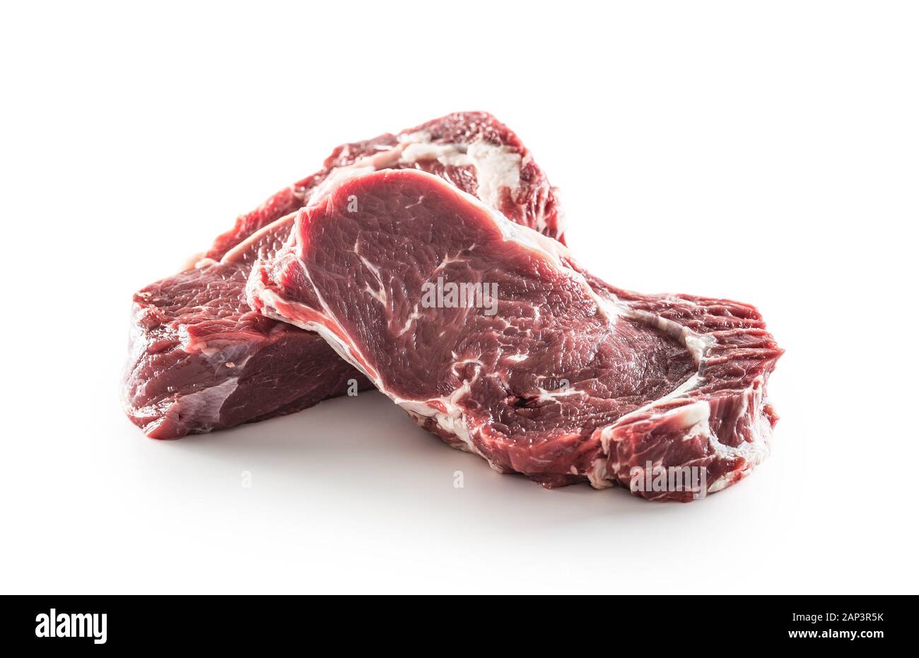 Beef Rib Eye steak isolated on white background Stock Photo