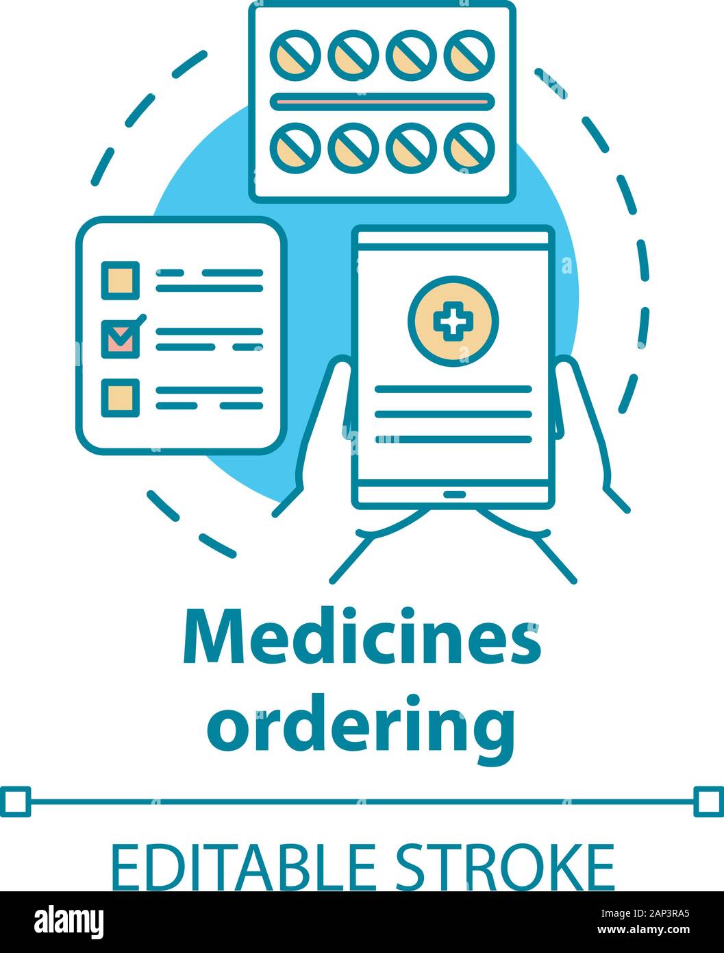Medicines ordering concept icon. Medical supplies delivery idea thin line illustration