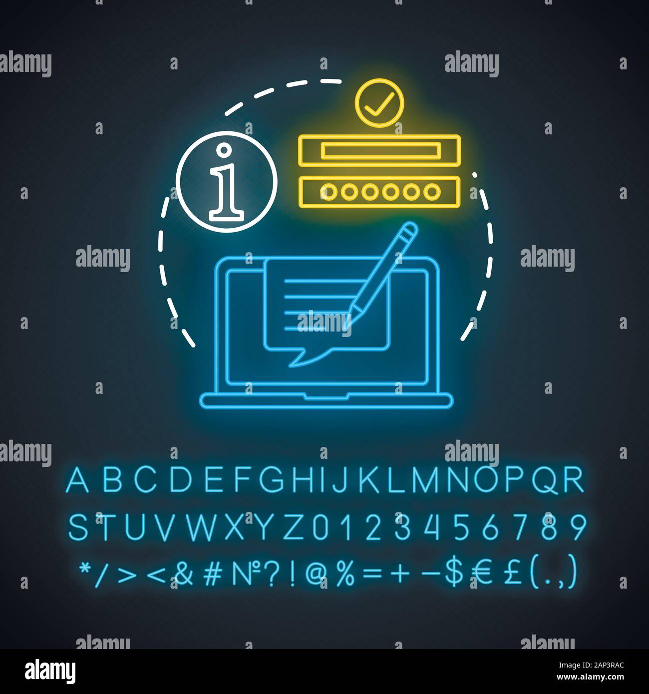 Fill in contact info neon light concept icon. Autofill information idea.  Online form filling. Customer support service. Glowing sign with alphabet,  nu Stock Vector Image & Art - Alamy