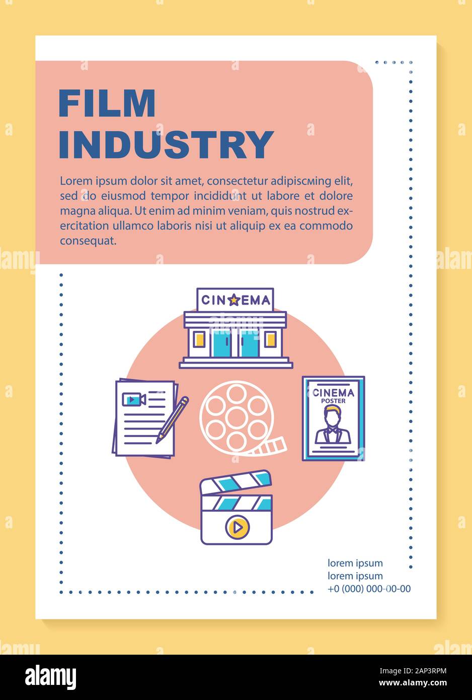Film industry poster template layout. Cinematography, video production. Banner, booklet, leaflet