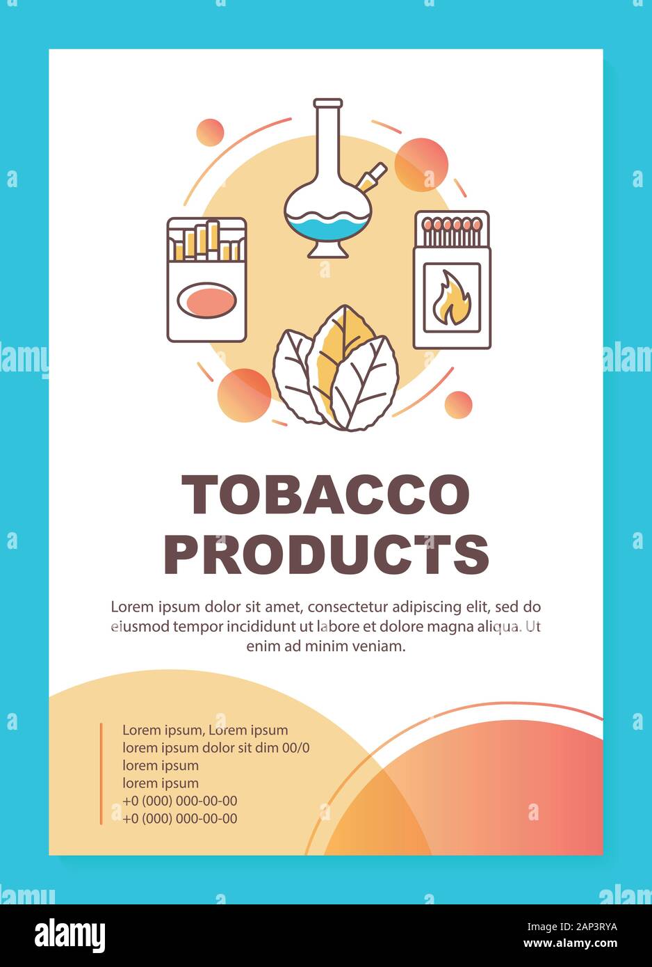 Tobacco industry poster template layout. Smoking equipment, products. Banner, booklet, leaflet print design with linear icons. Vector brochure page la Stock Vector