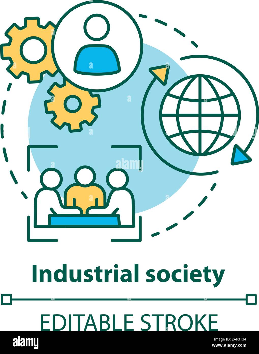 Industrial society concept icon. Mass production technology idea thin line illustration. Labor industrialization. Technological innovation. Vector iso Stock Vector