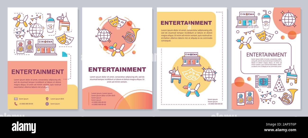 Entertainment industry template layout. Cinema, music and events. Flyer, booklet, leaflet print design with linear illustrations. Vector page layouts Stock Vector