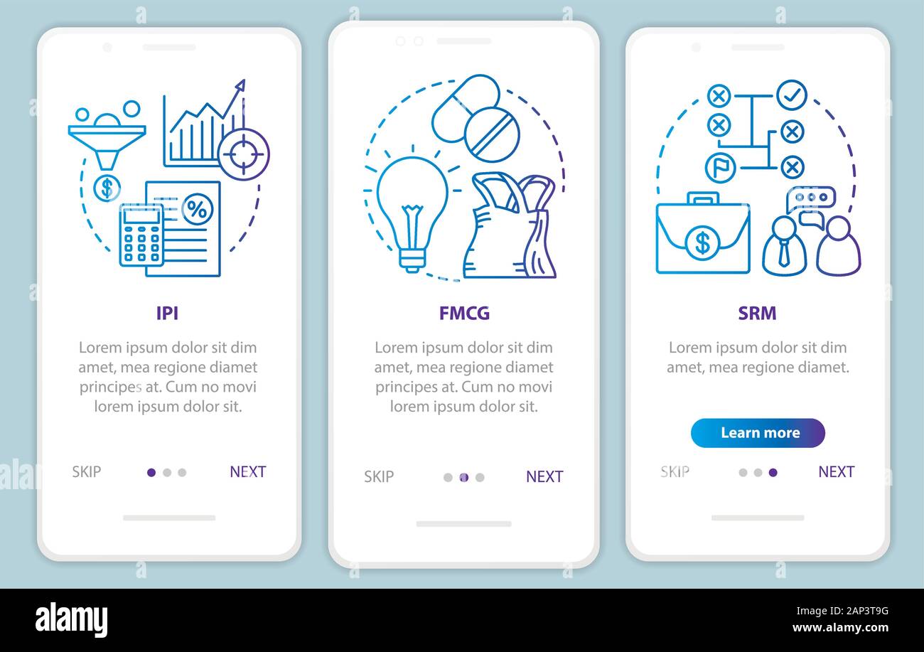 Industry management blue onboarding mobile app page screen vector ...