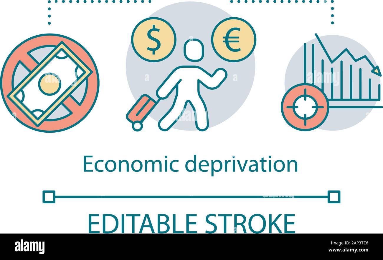 Economic deprivation concept icon. Migrant, guest worker idea thin line illustration. Migration. Financial loss, money lack and unemployment social pr Stock Vector