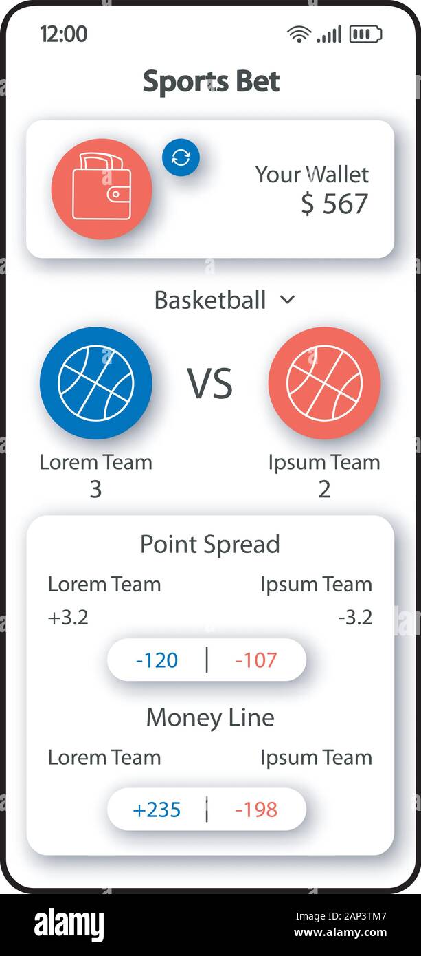 Sport bet smartphone interface vector template. Mobile app page white