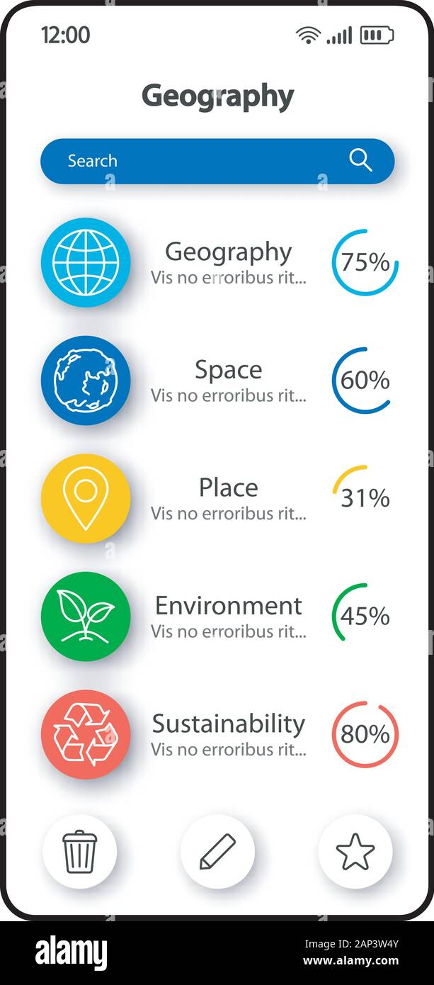 Geography smartphone interface vector template. Mobile app page white