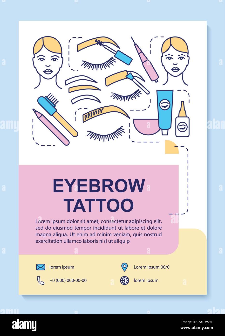 Eyebrow tattoo poster template layout. Eye brow tinting, dyeing