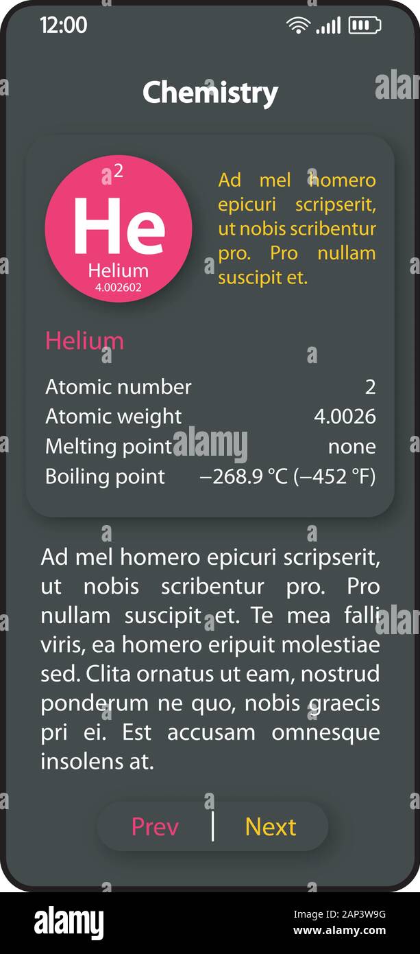 Chemistry textbook smartphone interface vector template. Mobile app