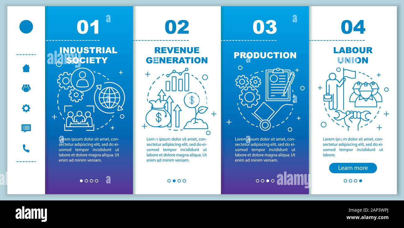 Production process onboarding mobile web pages vector template ...