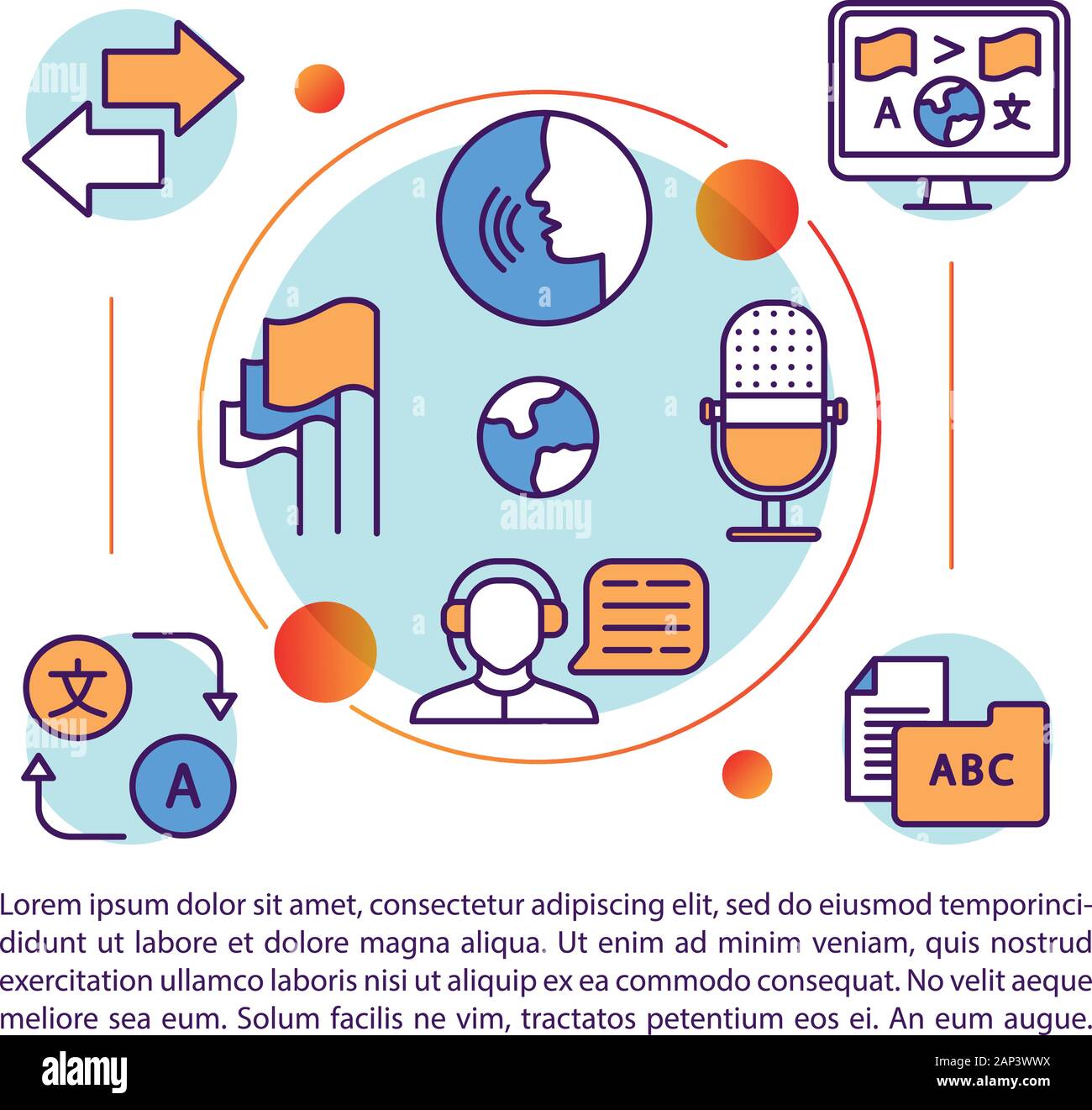 Translation business, services article page vector template ...