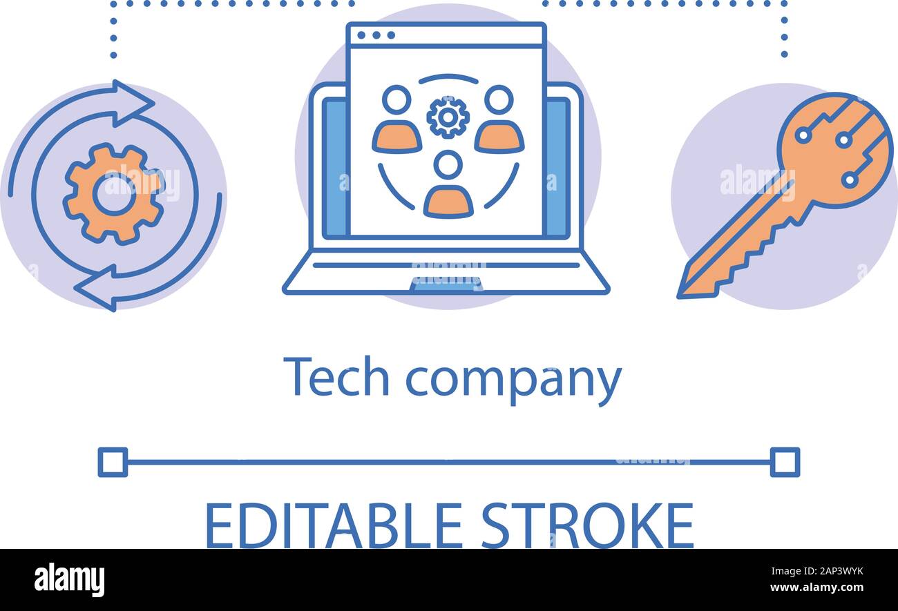 Tech company concept icon. IT industry, corporate cooperation idea thin ...