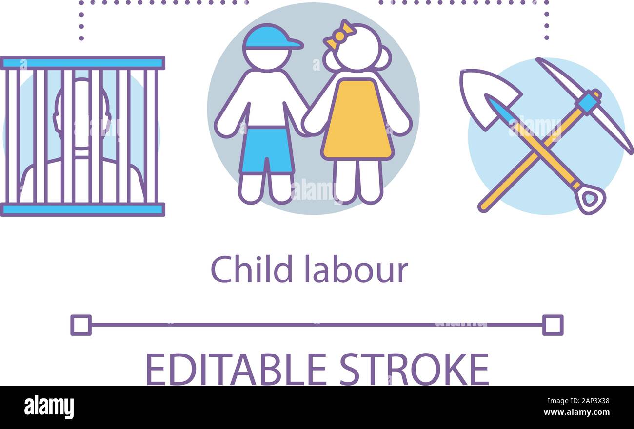 Child labour concept icon. Trafficking and exploitation of children idea thin line illustration. Illegal child work and employment, slavery. Vector is Stock Vector