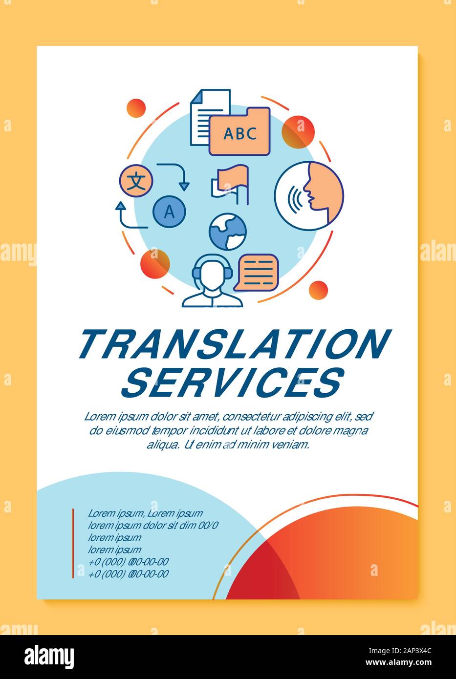 Translation services brochure template layout. Foreign language