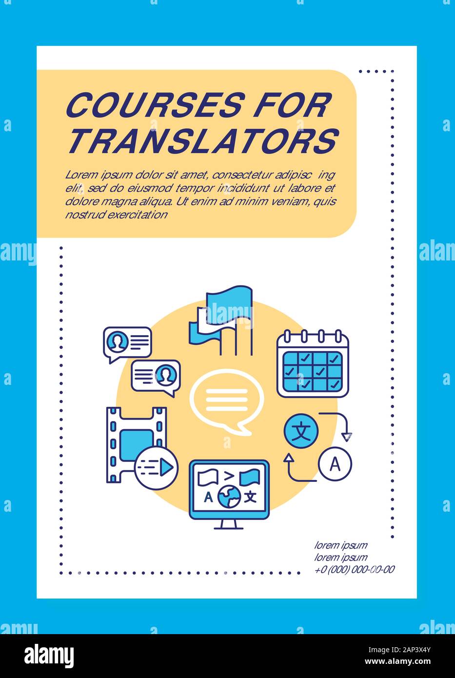 Courses for translators brochure template layout. Translation class