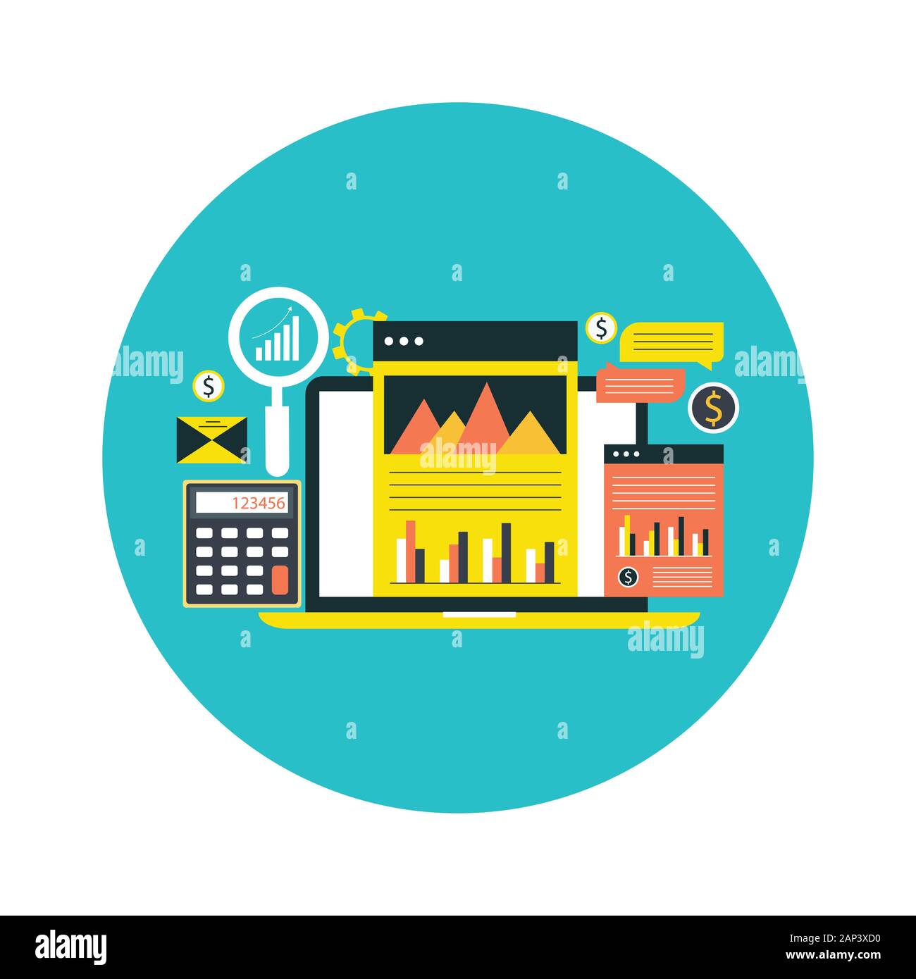 Accounting Concept with icons stock illustration Stock Photo - Alamy