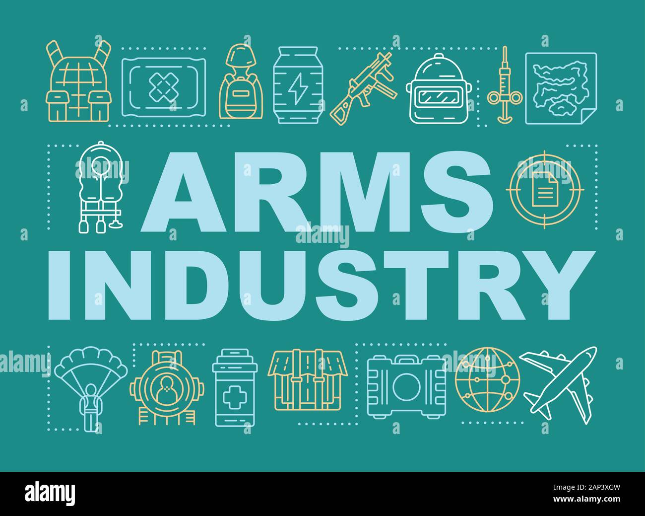 Arms industry word concepts banner. Military force technology. Soldiery