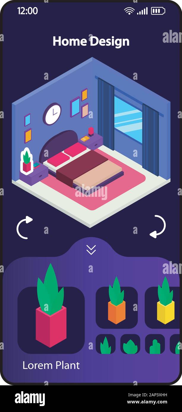 Home 3d design app smartphone interface vector template. Mobile ...